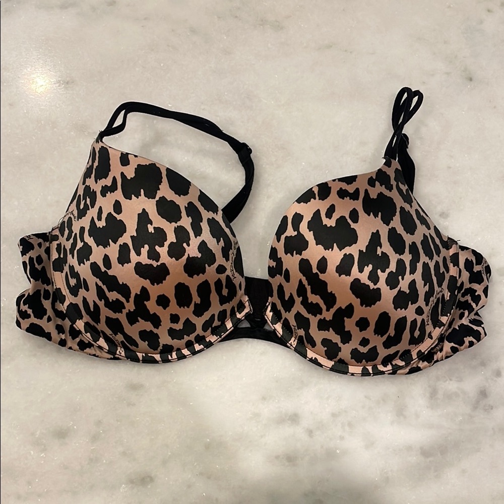 Black and Tan Underwire Bra with Leopard Print
